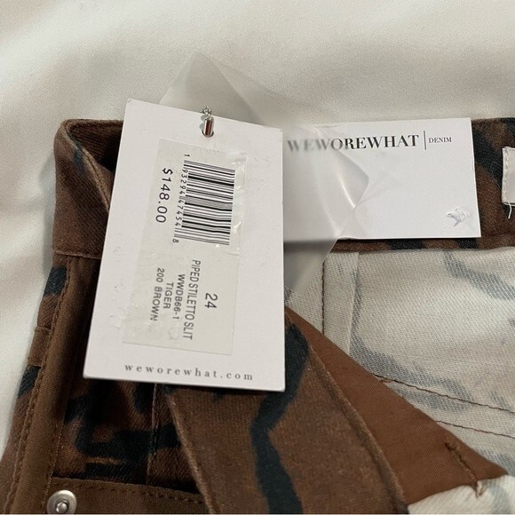 NWT WeWoreWhat The Icon Jeans Tiger Piped Stiletto Split Hem Denim Size 24 - Picture 7 of 13